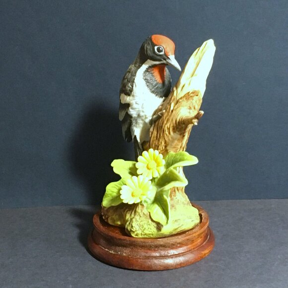 Andrea By Sadek Downy Woodpecker Porcelain with Removable Wooden Base  #9386 - Picture 8 of 14